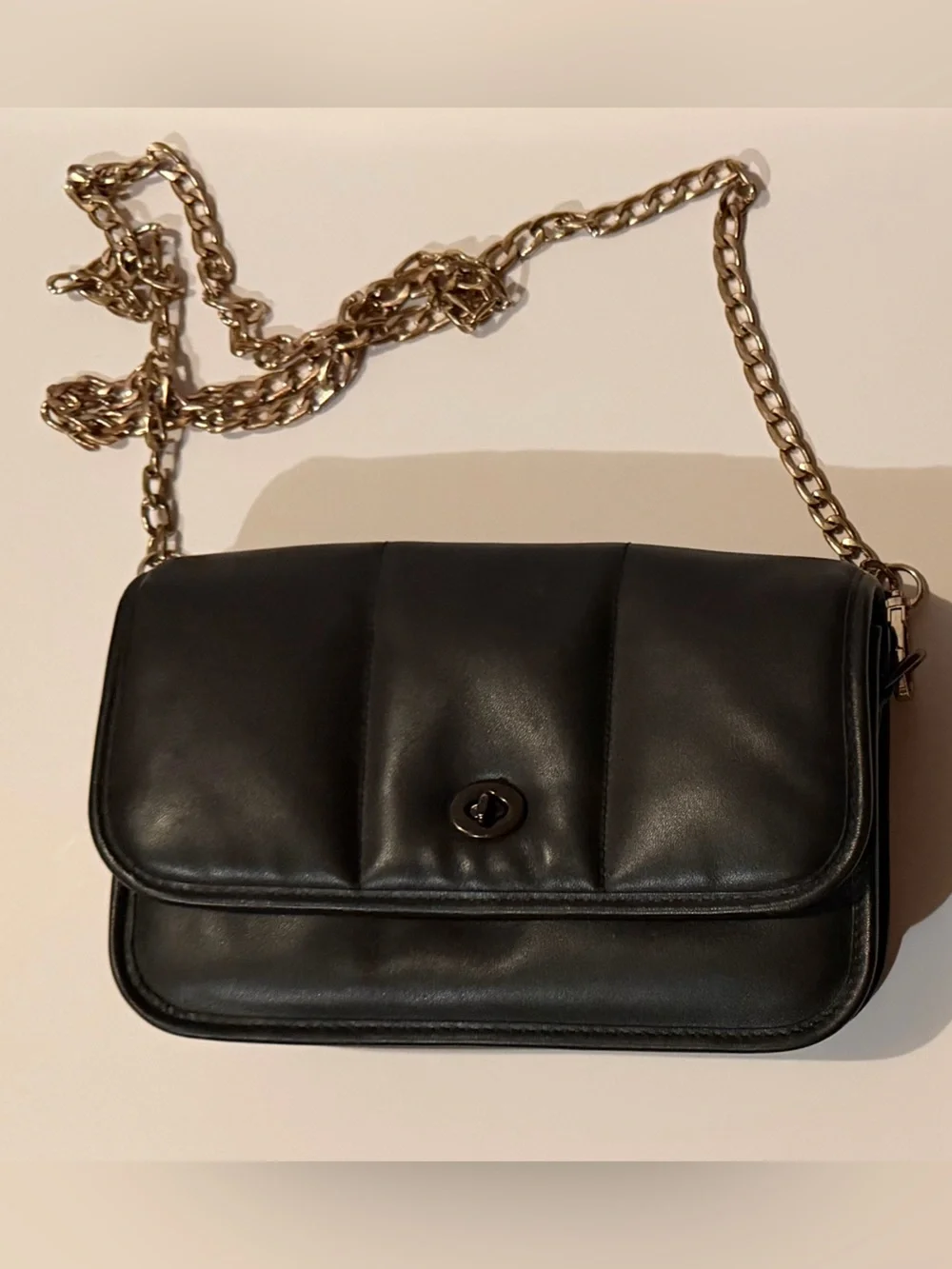 Coach Black Quilted Leather Crossbody with Gold Chain Strap